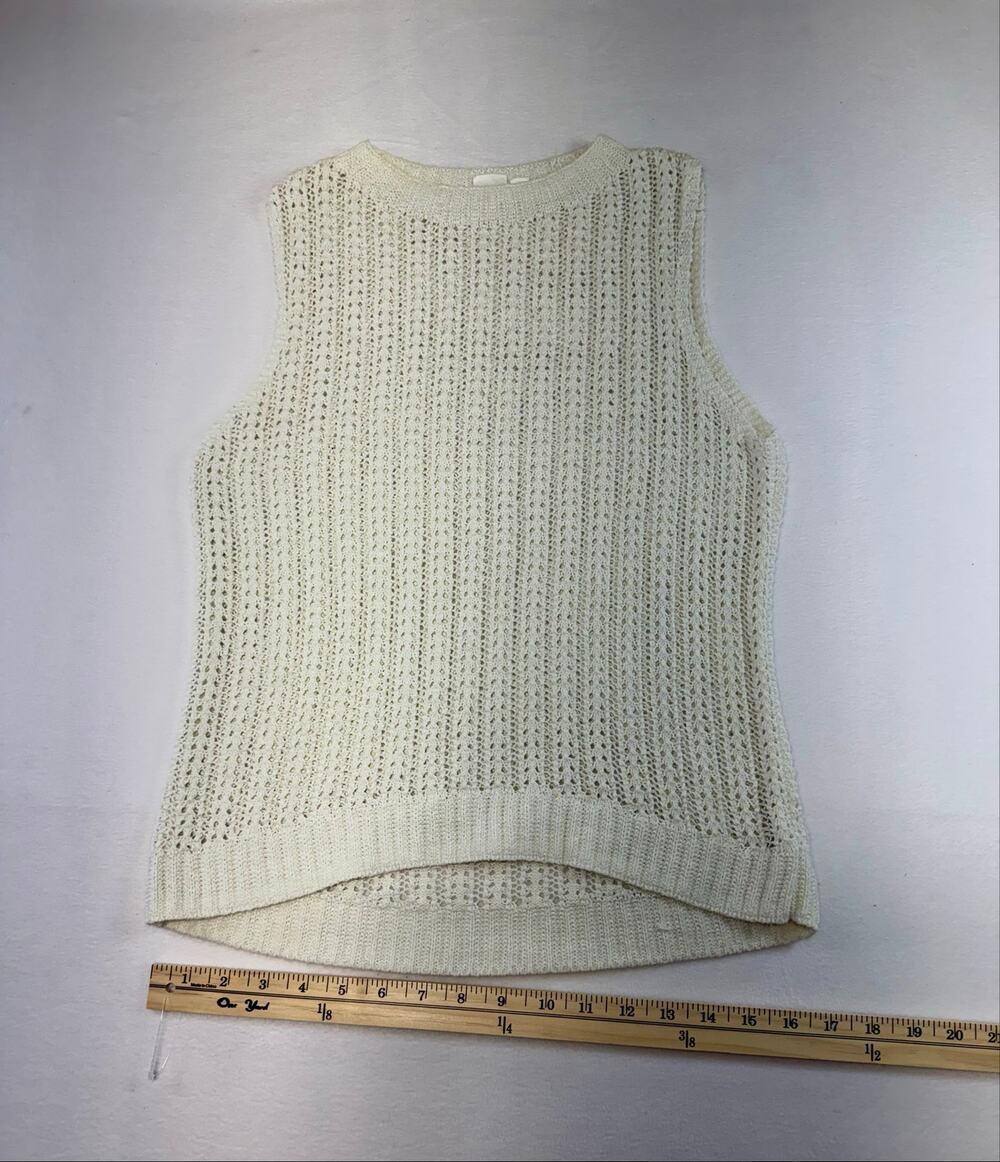 Cream Crochet Sweater Vest Knit Tank Top Curved Hem Medium Boho 0058A2